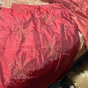 Elegant Red Embroidered Skirt